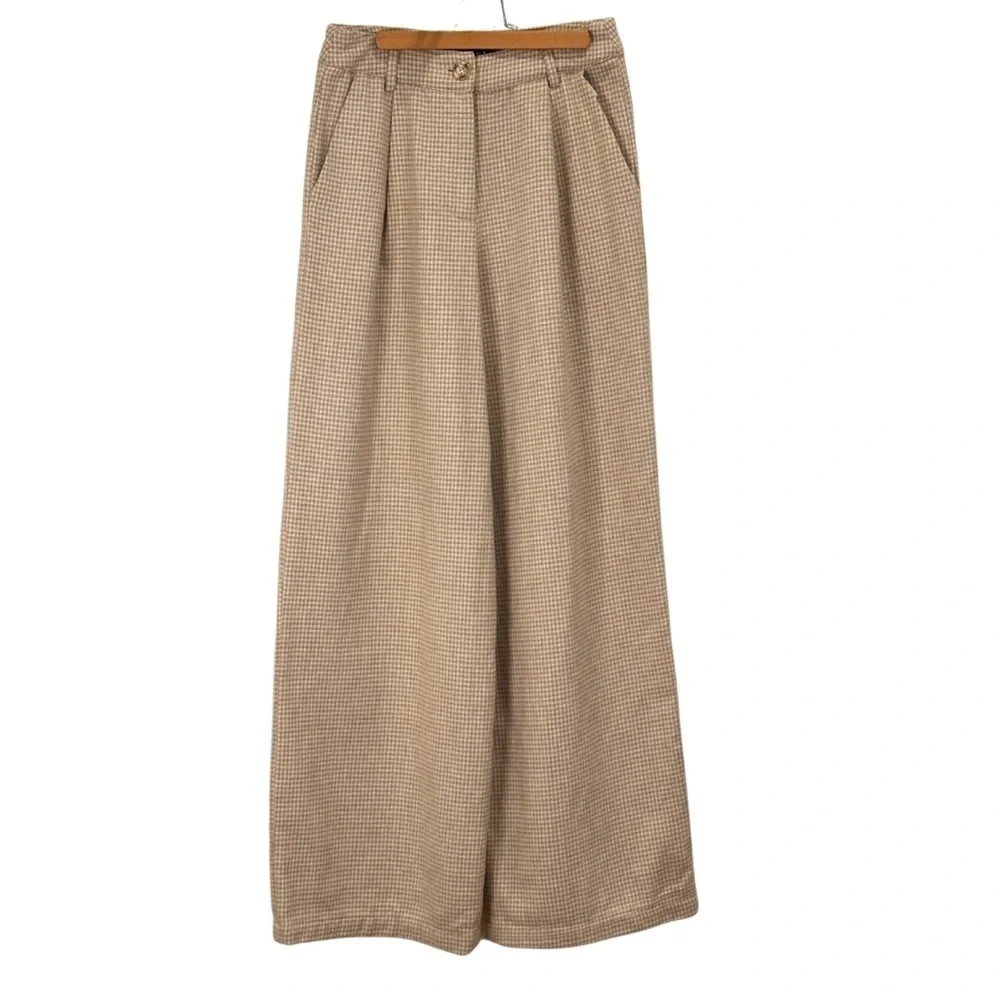 Motel Rocks Yeva Houndstooth Wide Leg Trouser Small Neutral Plaid Edgy Cool Girl - Picture 5 of 12